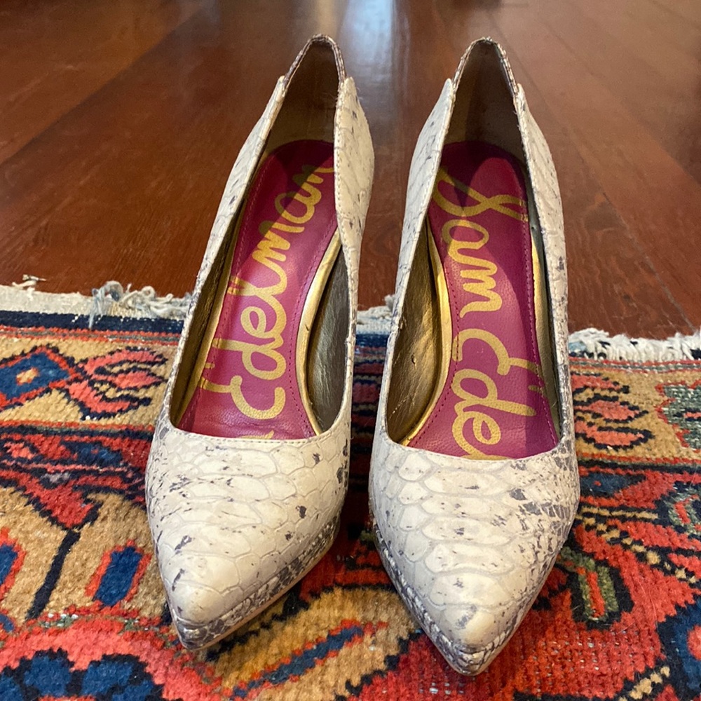 Cream snakeskin heels